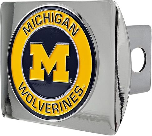University of Michigan Wolverines Chrome Metal Hitch Cover with 3D Color Team Logo by FANMATS - Round Molded Design – Easy Installation on Truck, SUV, Car - Ideal Gift for NCAA College Fan/Student in Saudi Arabia