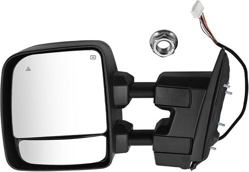 Left Driver Side Tow Mirror Fits for 2017-2023 Nissan Titan 2016-2023 Titan XD Support Power Glass Adjustment Power Heated with Turn Signal Light Puddle Light Support BSM 11 Pins 963029FT1E in Kuwait