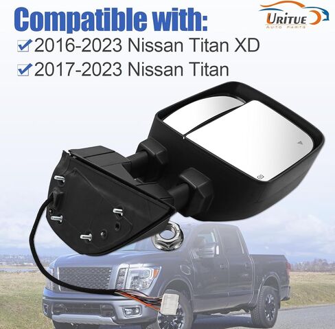 Left Driver Side Tow Mirror Fits for 2017-2023 Nissan Titan 2016-2023 Titan XD Support Power Glass Adjustment Power Heated with Turn Signal Light Puddle Light Support BSM 11 Pins 963029FT1E in Kuwait