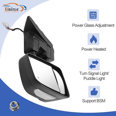 Left Driver Side Tow Mirror Fits for 2017-2023 Nissan Titan 2016-2023 Titan XD Support Power Glass Adjustment Power Heated with Turn Signal Light Puddle Light Support BSM 11 Pins 963029FT1E in Kuwait