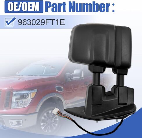 Left Driver Side Tow Mirror Fits for 2017-2023 Nissan Titan 2016-2023 Titan XD Support Power Glass Adjustment Power Heated with Turn Signal Light Puddle Light Support BSM 11 Pins 963029FT1E in Kuwait