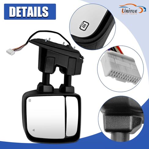 Left Driver Side Tow Mirror Fits for 2017-2023 Nissan Titan 2016-2023 Titan XD Support Power Glass Adjustment Power Heated with Turn Signal Light Puddle Light Support BSM 11 Pins 963029FT1E in Kuwait