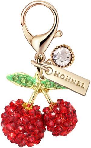 MC758 Little 3D Crystal Cherry Lobster Clasp Charm for Women with Velvet Bag (Red,1 Piece) in Saudi Arabia