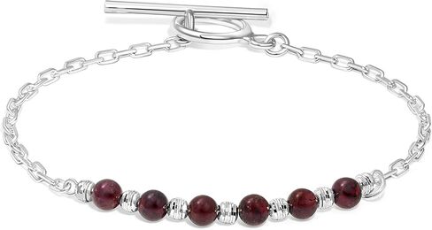 925 Sterling Silver Garnet Bracelet - Adjustable 16-18cm Chain, 4mm Round Beads - Garnet Womens Bracelets - January Birthstone - Perfect Anniversary and Valentines Day Gift in Kuwait