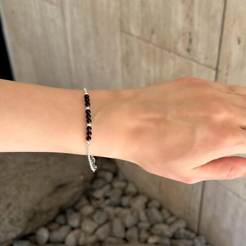 925 Sterling Silver Garnet Bracelet - Adjustable 16-18cm Chain, 4mm Round Beads - Garnet Womens Bracelets - January Birthstone - Perfect Anniversary and Valentines Day Gift in Kuwait