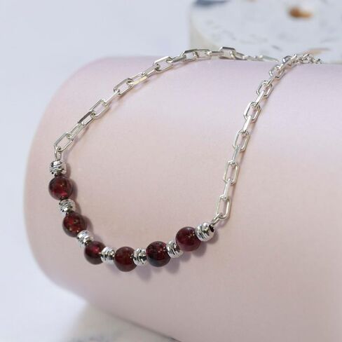 925 Sterling Silver Garnet Bracelet - Adjustable 16-18cm Chain, 4mm Round Beads - Garnet Womens Bracelets - January Birthstone - Perfect Anniversary and Valentines Day Gift in Kuwait
