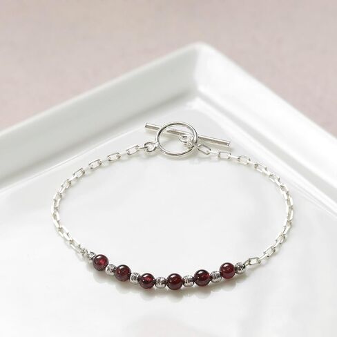 925 Sterling Silver Garnet Bracelet - Adjustable 16-18cm Chain, 4mm Round Beads - Garnet Womens Bracelets - January Birthstone - Perfect Anniversary and Valentines Day Gift in Kuwait
