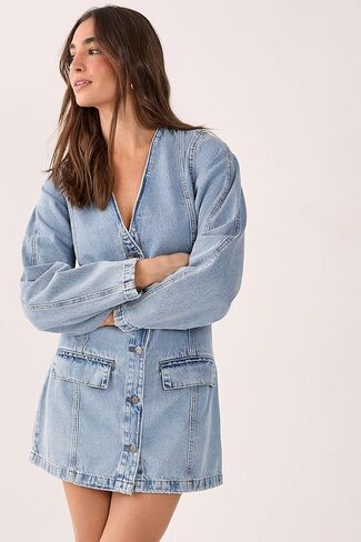 Nasty Gal Denim Button Through Cocoon Sleeve Mini Dress in Saudi Arabia