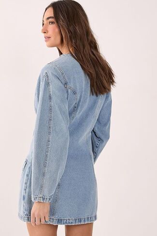 Nasty Gal Denim Button Through Cocoon Sleeve Mini Dress in Saudi Arabia