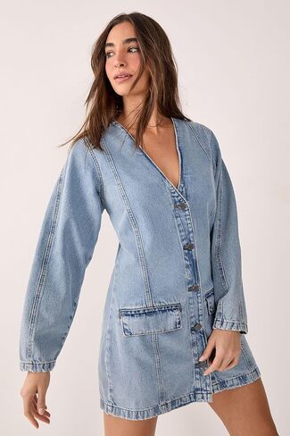 Nasty Gal Denim Button Through Cocoon Sleeve Mini Dress in Saudi Arabia