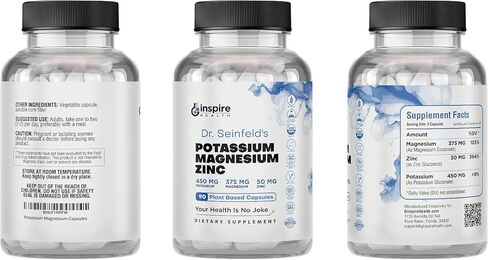 Magnesium Potassium Supplements w/Zinc - 90 Capsules - Magnesium Potassium Zinc for Vascular Health – High Absorption Vegan Potassium Magnesium Supplement for Leg Cramps & Sleep in Kuwait