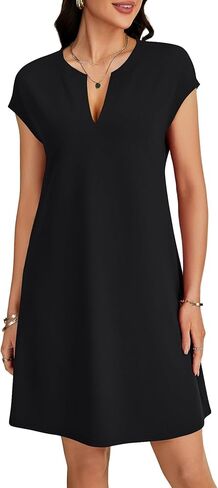 OPOIPIN Women's Notch Neck Cap Sleeve Loose Fit A Line Vacation Casual Mini Dress in Saudi Arabia