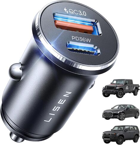 iPhone 16 Car Charger, 54W Super Fast Car Charger Adapter, LISEN Metal Cigarette Lighter Adapter, Dual Port 12V USB C Car Charger Plug for iPhone 16 15 14 13 12 Pro Max, Samsung Galaxy S25 Ultra/Plus in Kuwait