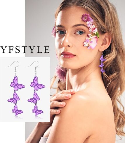 yfstyle Purple Butterfly Dangle Earrings for Women Acrylic Butterfly Earrings Set Spring Wedding Jewelry Gifts in Kuwait