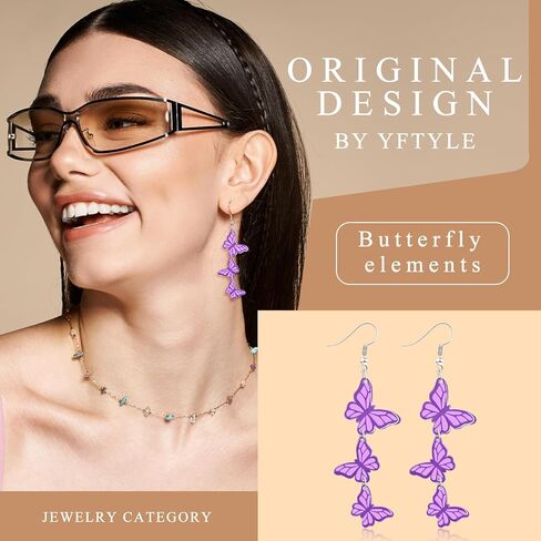 yfstyle Purple Butterfly Dangle Earrings for Women Acrylic Butterfly Earrings Set Spring Wedding Jewelry Gifts in Kuwait