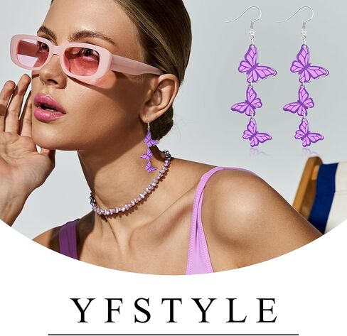 yfstyle Purple Butterfly Dangle Earrings for Women Acrylic Butterfly Earrings Set Spring Wedding Jewelry Gifts in Kuwait