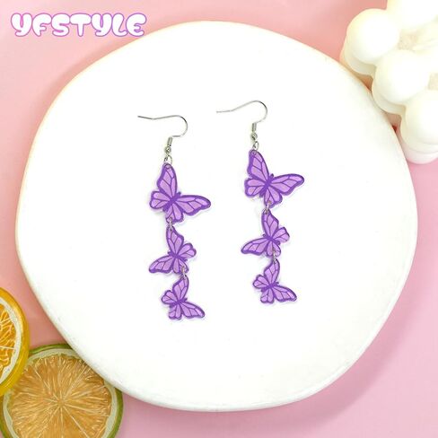 yfstyle Purple Butterfly Dangle Earrings for Women Acrylic Butterfly Earrings Set Spring Wedding Jewelry Gifts in Kuwait