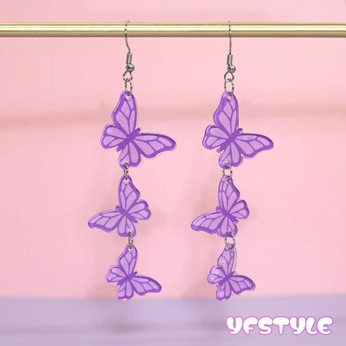 yfstyle Purple Butterfly Dangle Earrings for Women Acrylic Butterfly Earrings Set Spring Wedding Jewelry Gifts in Kuwait