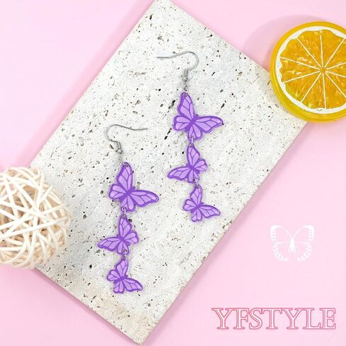 yfstyle Purple Butterfly Dangle Earrings for Women Acrylic Butterfly Earrings Set Spring Wedding Jewelry Gifts in Kuwait