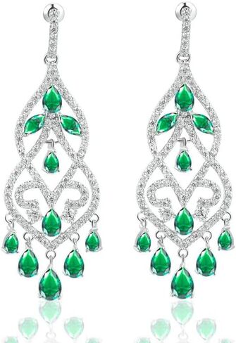 14K Gold Crystal Tassel Chandelier Earrings for Womem,Vintage Style Moissanite Drop Dangle Statement Earrings,Fashion Jewelry Gift for Mom,Girlfriend,Wife in Saudi Arabia