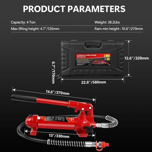4 Ton Porta Power Kit, Portable Hydraulic Jack with 4.1 ft/1.25 m Oil Hose, 17 Pcs Hydraulic Ram, 8000 Lbs Capacity, Max Lifting Height 4.7"/120mm, Ram min Height 10.6"/270mm in Saudi Arabia
