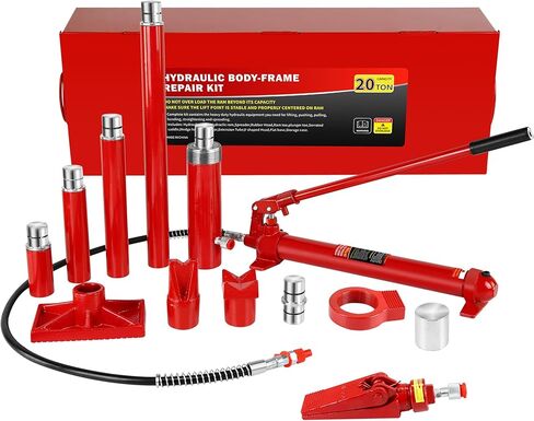 4 Ton Porta Power Kit, Portable Hydraulic Jack with 4.1 ft/1.25 m Oil Hose, 17 Pcs Hydraulic Ram, 8000 Lbs Capacity, Max Lifting Height 4.7"/120mm, Ram min Height 10.6"/270mm in Kuwait