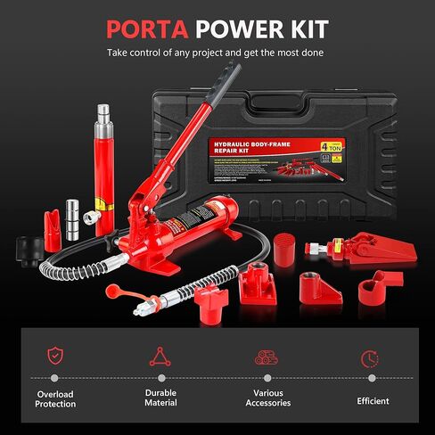 4 Ton Porta Power Kit, Portable Hydraulic Jack with 4.1 ft/1.25 m Oil Hose, 17 Pcs Hydraulic Ram, 8000 Lbs Capacity, Max Lifting Height 4.7"/120mm, Ram min Height 10.6"/270mm in Saudi Arabia