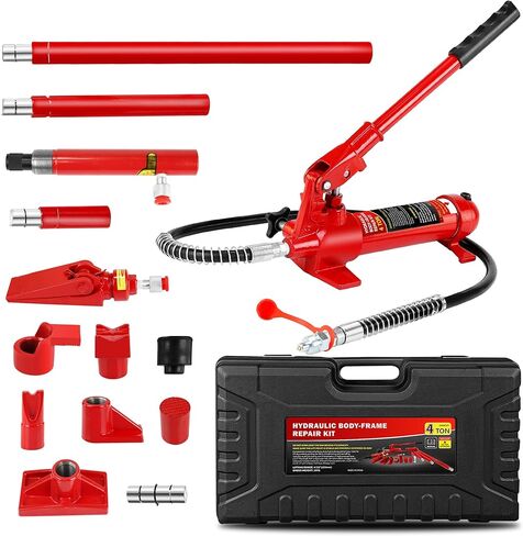 4 Ton Porta Power Kit, Portable Hydraulic Jack with 4.1 ft/1.25 m Oil Hose, 17 Pcs Hydraulic Ram, 8000 Lbs Capacity, Max Lifting Height 4.7"/120mm, Ram min Height 10.6"/270mm in Saudi Arabia