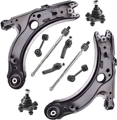 طقم تعليق 10 قطع لسيارة فولكس فاجن بيتل جولف جيتا 2001-2010، أذرع التحكم الأمامية السفلية والمفاصل الكروية السفلية وصلات شريط التأرجح الداخلية والخارجية أطراف قضيب الربط in Kuwait