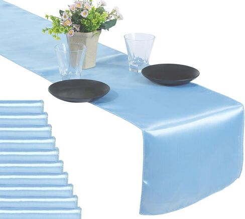 MDS Pack of 10 Satin Table Runners 12 x 108 Inch Long Wedding sateen Bright Silk Smooth Table Runner for Wedding Reception Birthday Graduation Party Event Banquet Spring Decoration - Eggplant in Kuwait