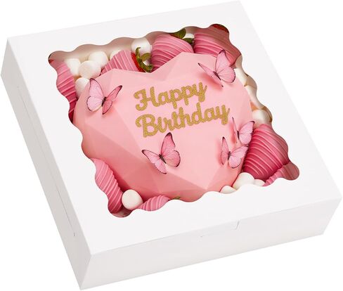 Moretoes 20pcs 12x12x2.5in صناديق الفطائر صناديق مخبز بيضاء صناديق الفراولة المغطاة بالشوكولاتة مع نافذة ، صناديق علاج الكعك الكعك الكعك ، عيد الحب. in Kuwait