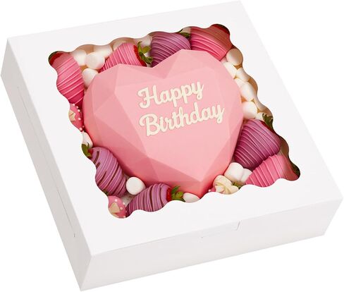 Moretoes 20pcs 12x12x2.5in Pie Boxes White Bakery Boxes Chocolate Covered Strawberries Boxes with Window, Treat Boxes for Cookie Cupcakes Donuts Pastries, Valentine's Day in Kuwait