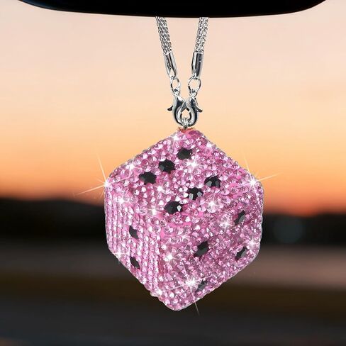 Bling Crystal Dice Car Rearview Mirror Hanging Ornament - Sparkly Auto Interior Accessory, Stylish Car Charm for Glitzy Vehicle Decoration in Kuwait