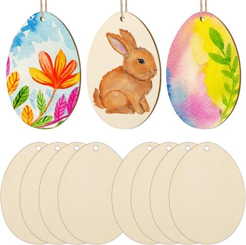 20pcs Easter Wooden Hanging Ornaments: Unfinished Egg Hanging Pendant Blank Wood Shapes for DIY Crafts Painting Spring Decor Party Decoration Gift for Kids Family Classroom in Saudi Arabia