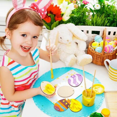 20pcs Easter Wooden Hanging Ornaments: Unfinished Egg Hanging Pendant Blank Wood Shapes for DIY Crafts Painting Spring Decor Party Decoration Gift for Kids Family Classroom in Saudi Arabia