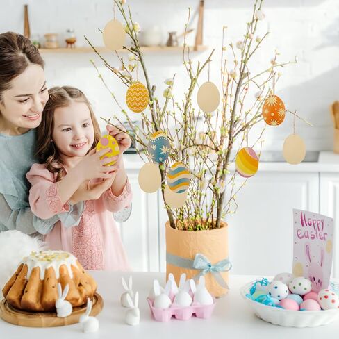 20pcs Easter Wooden Hanging Ornaments: Unfinished Egg Hanging Pendant Blank Wood Shapes for DIY Crafts Painting Spring Decor Party Decoration Gift for Kids Family Classroom in Saudi Arabia