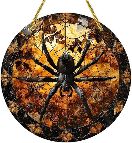 Colorful Acrylic Suncatcher, Spiderweb Autumn Leaves Spider 7-inch Hanging Window Wall Art Decor with Printed Stained Glass Style Design, Gift Idea & Garden Ornament Indoor Outdoor Use in Saudi Arabia