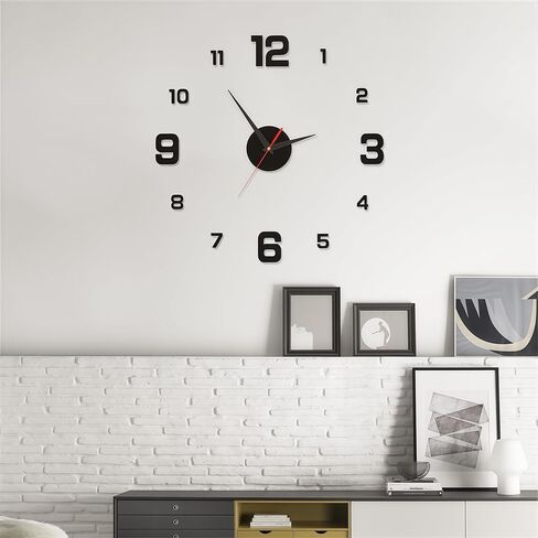 Self-Adhesive Silent Mirror Wall Clock - Noiseless DIY Installation | Modern Wall Sticker for Office & Home Decor, Black in Saudi Arabia