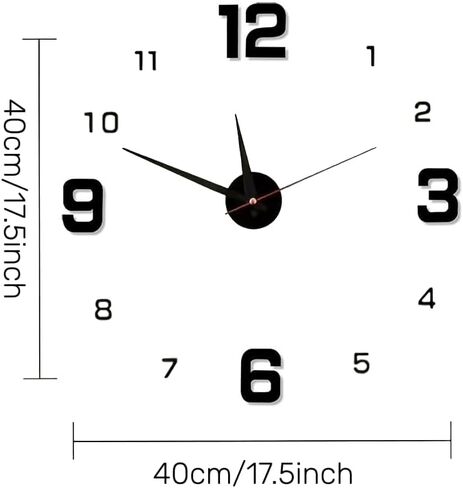 Self-Adhesive Silent Mirror Wall Clock - Noiseless DIY Installation | Modern Wall Sticker for Office & Home Decor, Black in Saudi Arabia