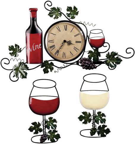 Fox Valley Traders Wine Wall Clock and Wine Glasses Decor Set in Kuwait