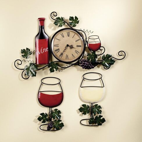 Fox Valley Traders Wine Wall Clock and Wine Glasses Decor Set in Kuwait
