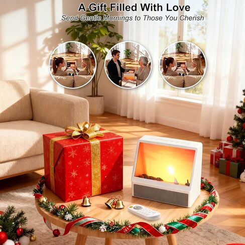 Sunrise Alarm Clock for Bedrooms, White Noise Machine Creative Simulated Sunrise Animation with 7 Modes, 12 Natural Sounds, Music Speaker & Remote, Wake Up Light Sunset Lamp Gifts for Heavy Sleepers in Kuwait