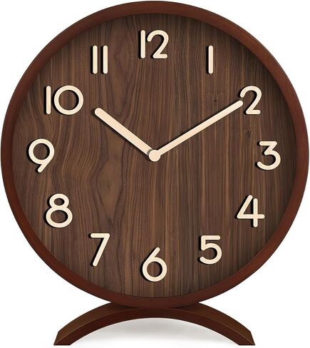 ساعة طاولة JUSTUP، ساعات طاولة تناظرية خشبية مقاس 8 بوصات، ساعات مكتب صامتة غير موقوتة لتزيين غرفة النوم والمكتب في الهواء الطلق، ساعة رف تعمل بالبطارية، هدايا عيد الميلاد (الخشب 1) in Kuwait