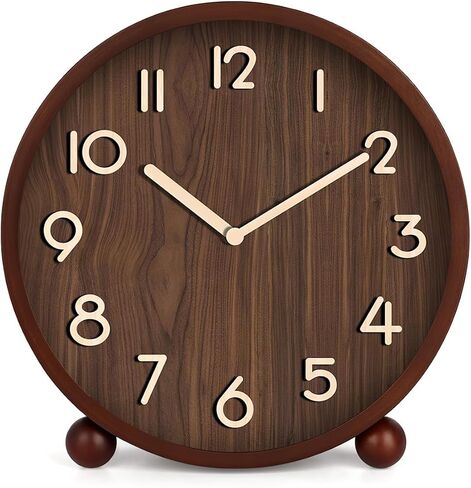 JUSTUP Table Clock, 8 inches Wooden Retro Analog Table Clocks, Silent Non Ticking Desk Clocks for Bedroom Office Outdoor Decoration, Battery Powered Shelf Clock, Christmas Birthday Gifts (Wood 1) in Kuwait