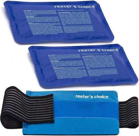 Rester's Choice Gel Cold & Hot Packs (2 Ice Packs) 5x9 in with 1 Adjustable Wrap. Reusable Warm or Ice Packs for Injuries, Hip, Shoulder, Knee, Back Pain in Kuwait