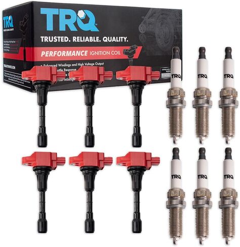 TRQ Ignition Coil & Spark Plug Kit 12 Piece Iridium Plugs Compatible with 2007-2018 INFINITI G35 EX35 FX35 M35 G25 M35h JX35 Q50 Q70 QX60 2007-2021 Nissan 350Z Altima Maxima Murano Pathfinder Quest in Saudi Arabia