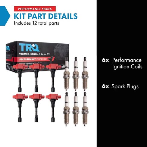 TRQ Ignition Coil & Spark Plug Kit 12 Piece Iridium Plugs Compatible with 2007-2018 INFINITI G35 EX35 FX35 M35 G25 M35h JX35 Q50 Q70 QX60 2007-2021 Nissan 350Z Altima Maxima Murano Pathfinder Quest in Saudi Arabia