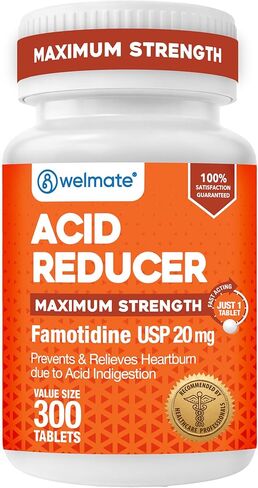 WELMATE - مخفض حمض فاموتيدين، 20 ملغ - أقصى قوة - تخفيف حرقة المعدة - عسر الهضم الحمضي - تخفيف المعدة - يعمل في 15 دقيقة، تخفيف 12 ساعة - دواء عام - حجم القيمة - 300 قرص in Kuwait