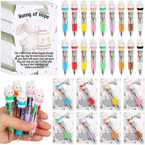 24 Set Easter Gifts Bulk Bunny Mini Multicolor Pen Retractable 4-in-1 with Greeting Cards for Religious Resurrection Easter Party Favor Story Eggs Basket Stuffers Coworker Employee Gifts in Saudi Arabia