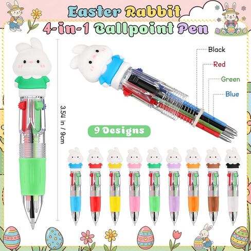 24 Set Easter Gifts Bulk Bunny Mini Multicolor Pen Retractable 4-in-1 with Greeting Cards for Religious Resurrection Easter Party Favor Story Eggs Basket Stuffers Coworker Employee Gifts in Saudi Arabia